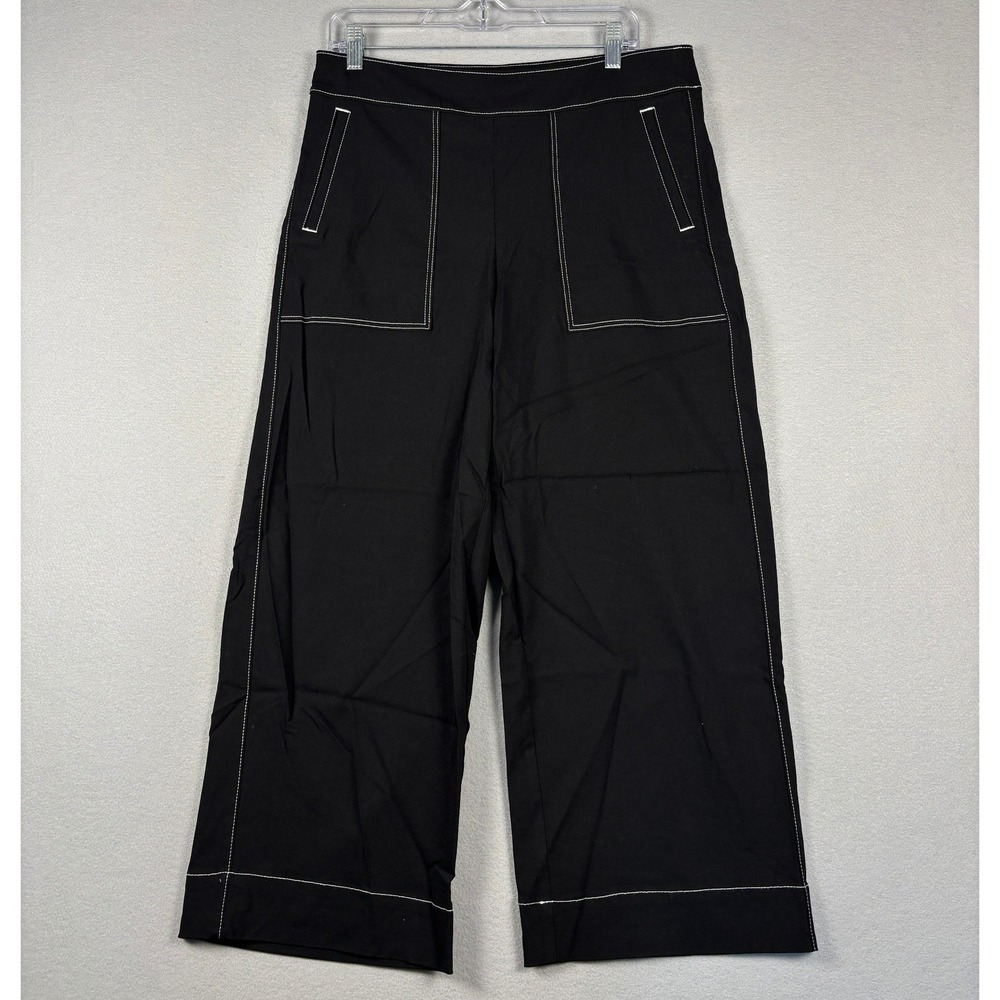 Chico's Wide Leg Crop Pants Contrast Stitch Size 1.5R Black